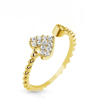 Finger Ring Mid-Ring Toe Ring Adjustable Heart Multi Pave Gems Rhodium Plated