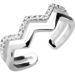 Anneau Zigzag Zircone Argent Ajustable