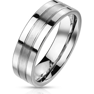 Finger Ring 316L Ring Double Lined Brushed Center Two Tone