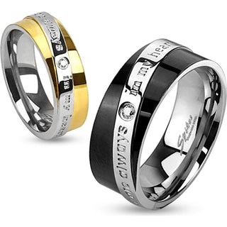 Finger Ring 316L Ring "You Are Always In My Heart" Diagonal Engraved Two Toned