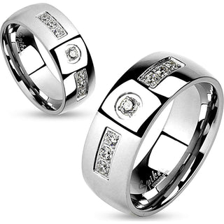 Finger Ring 316L Couple Ring Six Gem Sides Round Gem Center