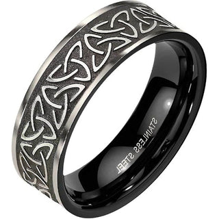 Finger Ring 316L Ring Tribal Celtic Trinity Knot Black
