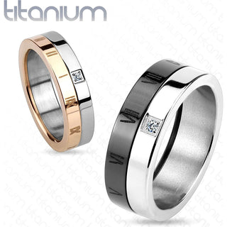 Titanium Finger Ring Zirconia Due-Colour