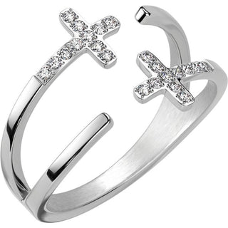 Finger Ring 2 crosses zirconia