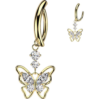 Belly Button Piercing Marquise Round Zirconia Butterfly Dangle Clicker