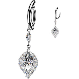 Belly Button Piercing Prong Setting Zirconia Teardrop Dangle Clicker
