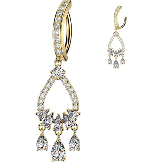 Belly Button Piercing Teardrop Zirconia Chandelier Dangle Clicker