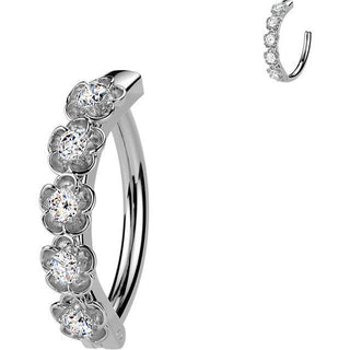 Belly Button Piercing cubic zirconia centered flowers Clicker