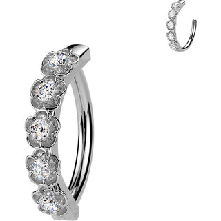 Belly Button Piercing cubic zirconia centered flowers Clicker