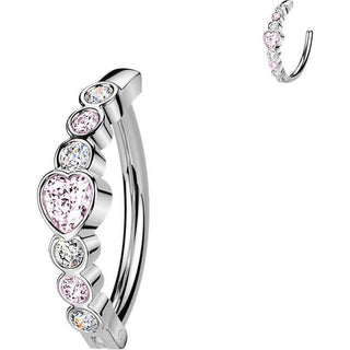 Belly Button Piercing heart and 6 round cubic zirconias Clicker