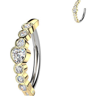 Belly Button Piercing heart and 6 round cubic zirconias Clicker