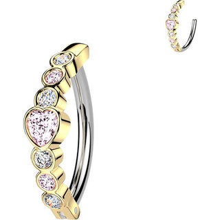 Belly Button Piercing heart and 6 round cubic zirconias Clicker