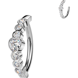 Belly Button Piercing heart and 6 round cubic zirconias Clicker