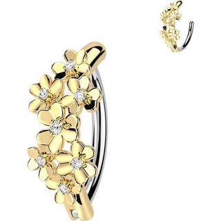 Belly Button Piercing cubic zirconia centered flowers Clicker