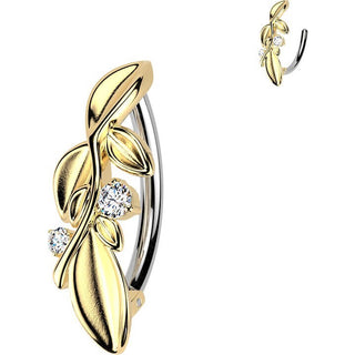 Belly Button Piercing leafy vine and 2 cubic zirconias Clicker
