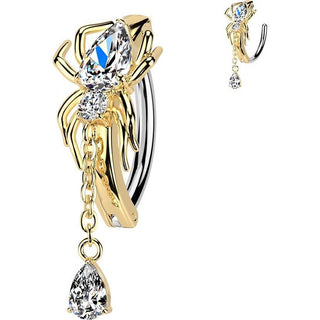 Belly Button Piercing cubic zirconia spider with teardrop dangle Clicker