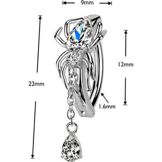 Belly Button Piercing cubic zirconia spider with teardrop dangle Clicker