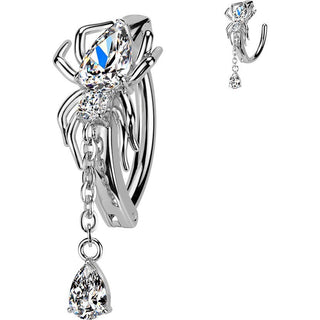 Belly Button Piercing cubic zirconia spider with teardrop dangle Clicker