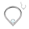 Titanium Ring Chevron Zirconia Opal Silver Clicker