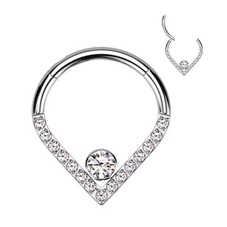 Titanium Ring Chevron Zirconia Opal Silver Clicker
