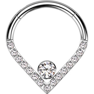 Titanium Ring Chevron Zirconia Opal Silver Clicker