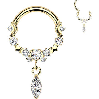 Titanium Ring moon star zirconia dangle Segment