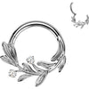 Titanium Ring olive leaf cubic zirconia Clicker
