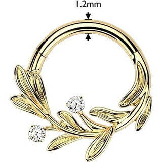Titanium Ring olive leaf cubic zirconia Clicker