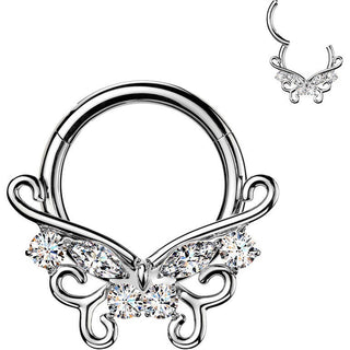Titanium Ring filigree butterfly cubic zirconia Clicker