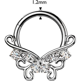 Titanium Ring filigree butterfly cubic zirconia Clicker