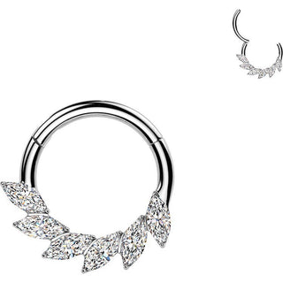 Titanium Ring marquise cubic zirconia swirl fan Clicker