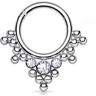 Titanium Ring Ball Zirconia Silver Clicker
