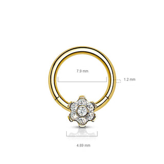 Titanium Ring Flower Zirconia Clicker