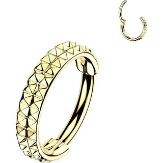 Titanium Ring double lined pyramid cuts Clicker