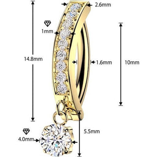 Titanium Belly Button Piercing dangle prong set cubic zirconia Clicker