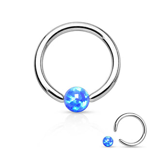 Ring Ball Opal Silver Captive Bead