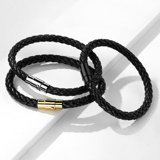 Bracelet Tressé Noir Fermoir Or Aimant