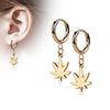 Earring 316L Hinged Hoop Earring Pot Leaf Dangle 1 Pair Clicker