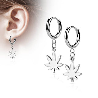 Earring 316L Hinged Hoop Earring Pot Leaf Dangle 1 Pair Clicker