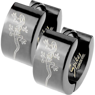 Earring 316L Black Hinged Hoop Wide Earring Tribal Gecko 1 Pair Clicker