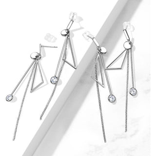 Triangle Chains Dangle Zirconia Silver