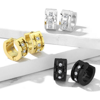 Earring 316L Hinge Action Hoop Earrings 3 CNC Set Clear Cubic Zirconia 1 Pair Clicker