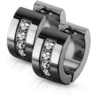Earring 316L Hinge Action Hoop Earrings 4 CNC Set Clear Cubic Zirconia 1 Pair Clicker