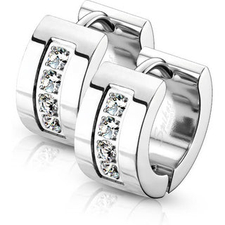 Earring 316L Hinge Action Hoop Earrings 4 CNC Set Clear Cubic Zirconia 1 Pair Clicker