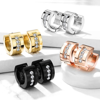 Earring 316L Hinge Action Hoop Earrings 4 CNC Set Clear Cubic Zirconia 1 Pair Clicker