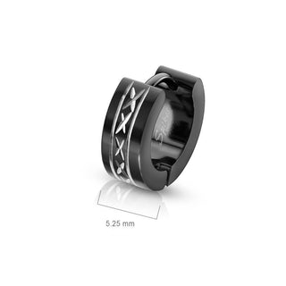 Earring 316L Black Hinged Wide Hoop Earrings with Dia Cut and Grooved Center 1 Pair Clicker
