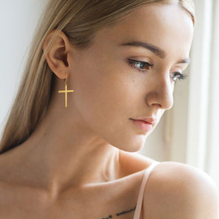 Earring 316L Hoop Earrings with Cross Dangle 1 Pair Clicker