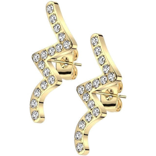 Stud Earring 316L Stud Earrings CNC Cubic Zirconia Wave 1 Pair