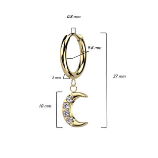 Earring 316L Hinged Hoop Earrings CNC Cubic Zirconia Crescent Moon Dangle 1 Pair Clicker