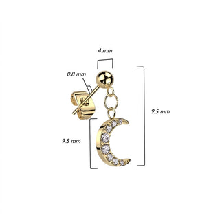 Stud Earring 316L Ball Stud Earrings Crescent Moon Dangle 1 Pair